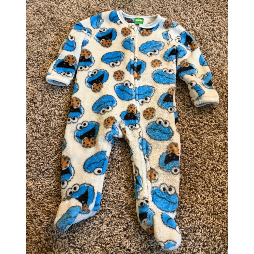 Sesame Street Cookie Monster Fleece One Piece Footed Sleeper 6-9Months